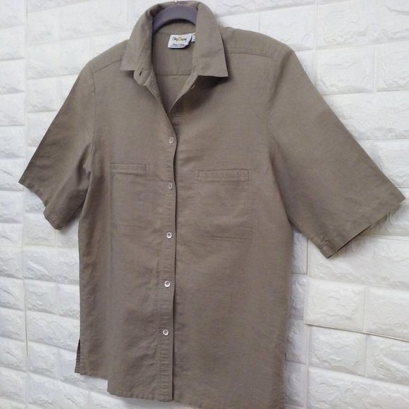 Vintage 90s Oleg Cassini Blouse Linen Sz-14 SSL - Picture 4 of 9